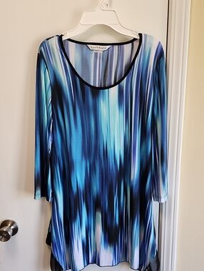 Bianca Nygard Blue & Teal Vertical-Brush Scoop Neck Tunic